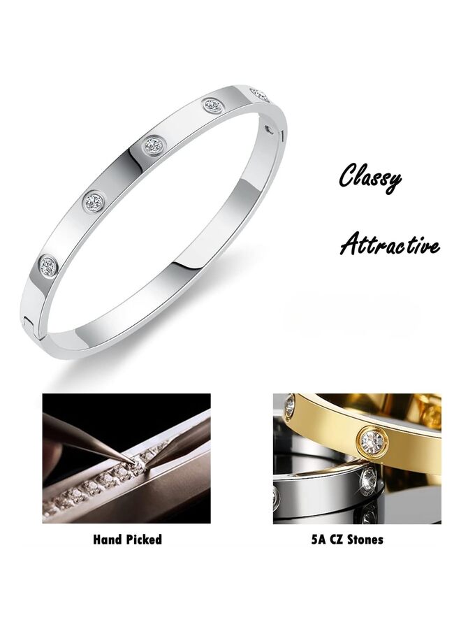 LAMAY Men's bracelet Love Friendship Bracelet Bangle with Cubic Zirconia Stones Stainless Steel Hinged Jewelry with Crystal Bracelet Birthday Present - Image 4